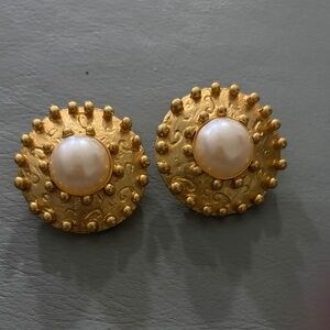 Elegant Gold and Pearl Clip Earrings
